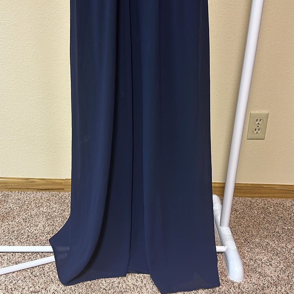 Navy Blue Maxi Dress Criss‎ Cross Back Sleeveless Formal Gown - Picture 3 of 6
